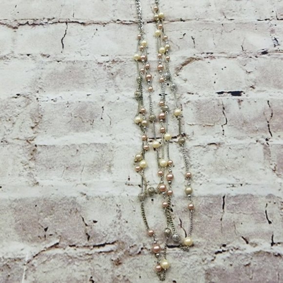 Macys Matching Set Faux Pearls Silver Bracelet Necklace Preppy Formal Party Glam - Picture 6 of 6